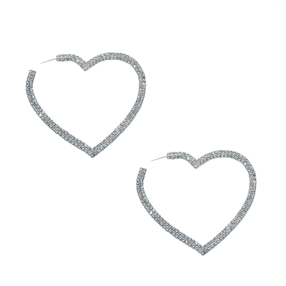 Silver Crystal Heart Hoop Earrings